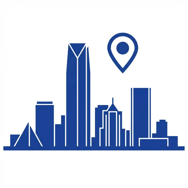 Oklahoma City skyline with location marker - Datify Media office location